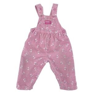 Vintage OshKosh Pink Corduroy Kitty Cat Floral Overalls bow novelty print 18 mos